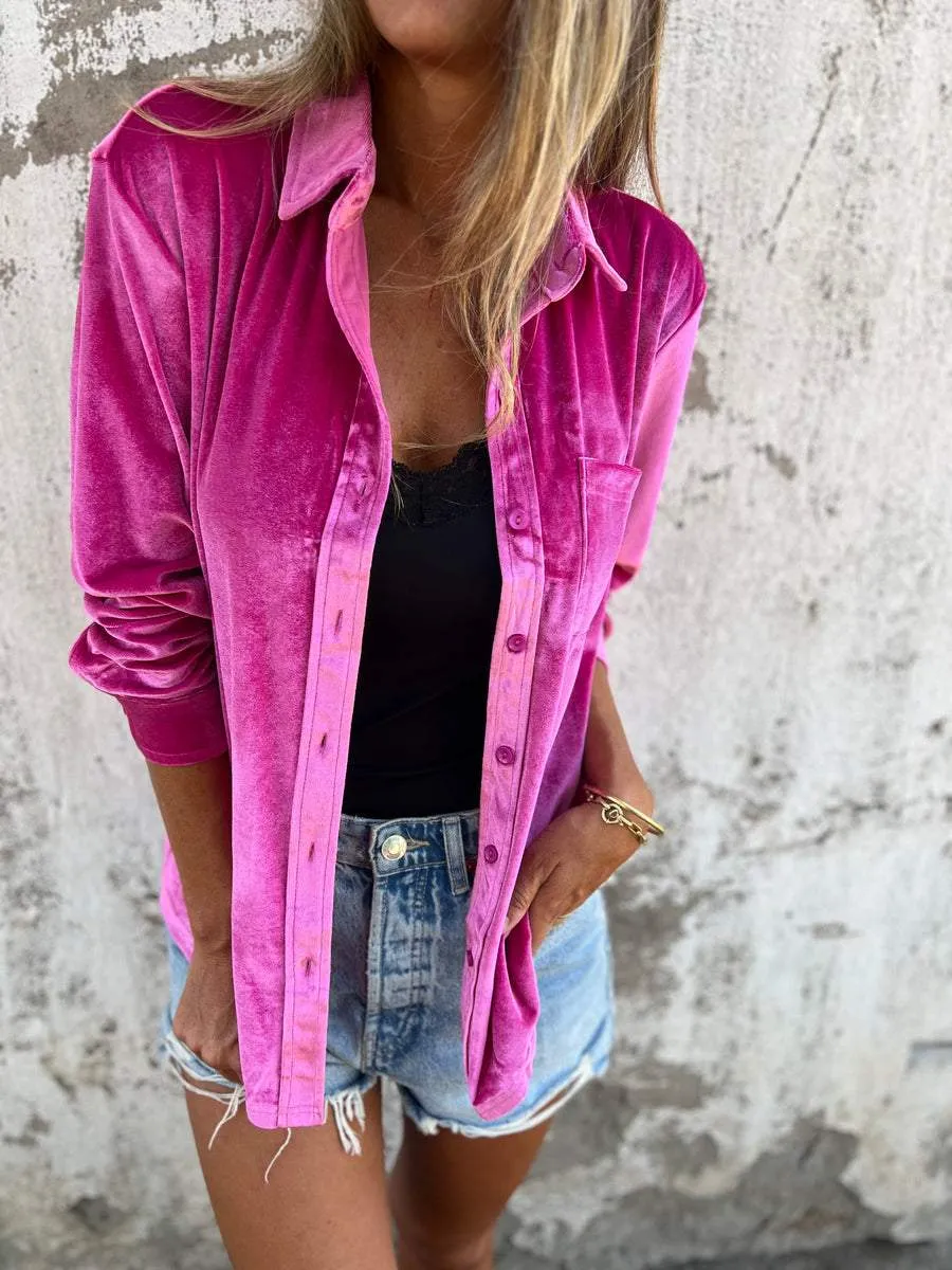Sylvie | Luxurious chic velvet button up shirt with long sleeves