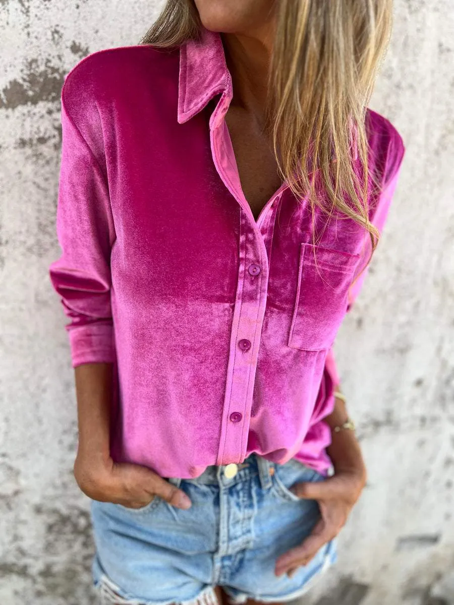 Sylvie | Luxurious chic velvet button up shirt with long sleeves