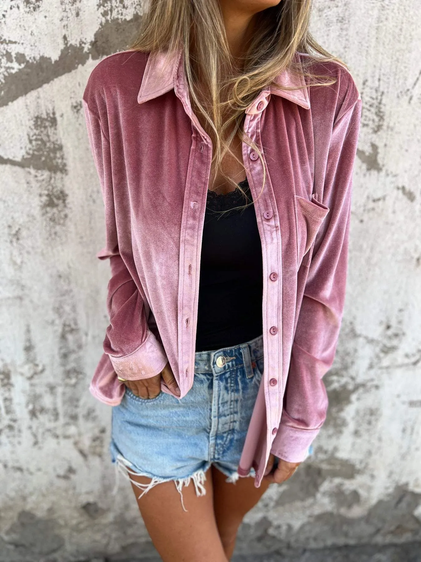 Sylvie | Luxurious chic velvet button up shirt with long sleeves