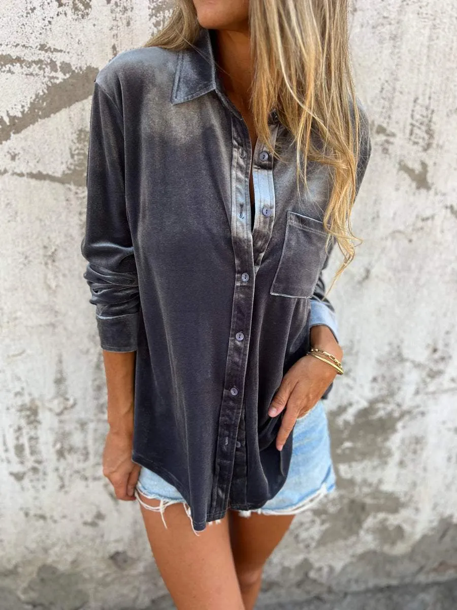 Sylvie | Luxurious chic velvet button up shirt with long sleeves