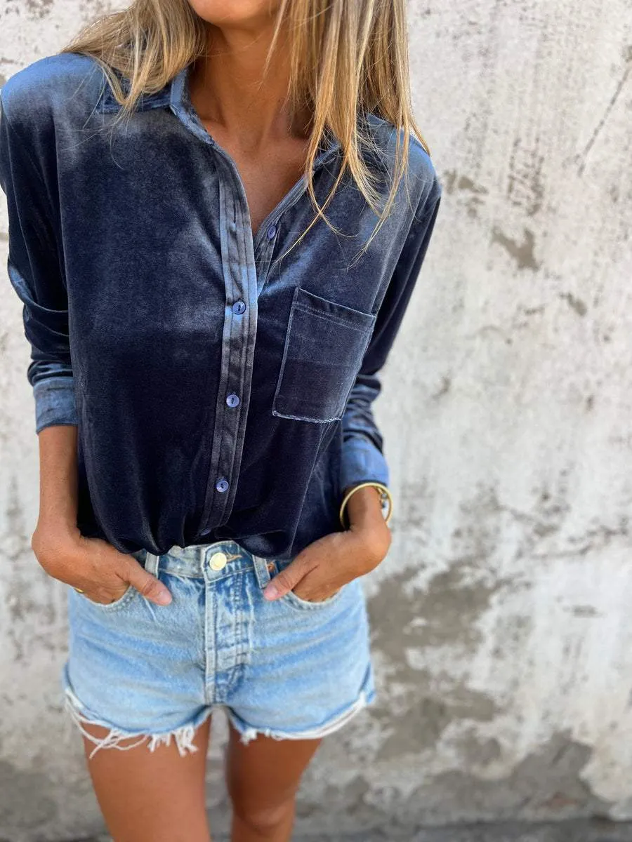 Sylvie | Luxurious chic velvet button up shirt with long sleeves