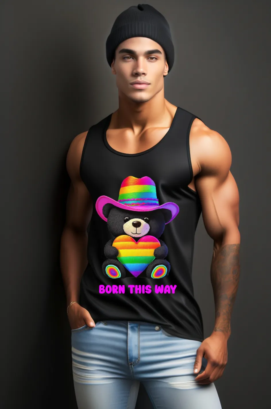 Teddy Rainbow Born this Way Tank Top | Grooveman Music
