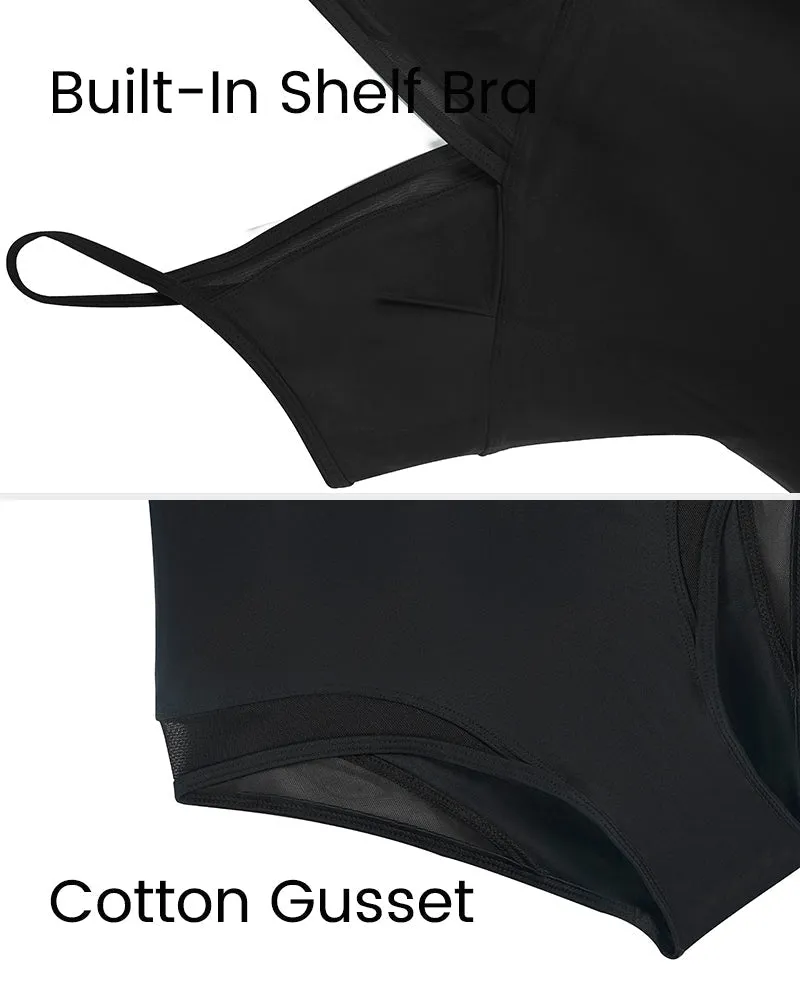 V-Neck Mesh Inset Lace-Up Shaping Swimsuit
