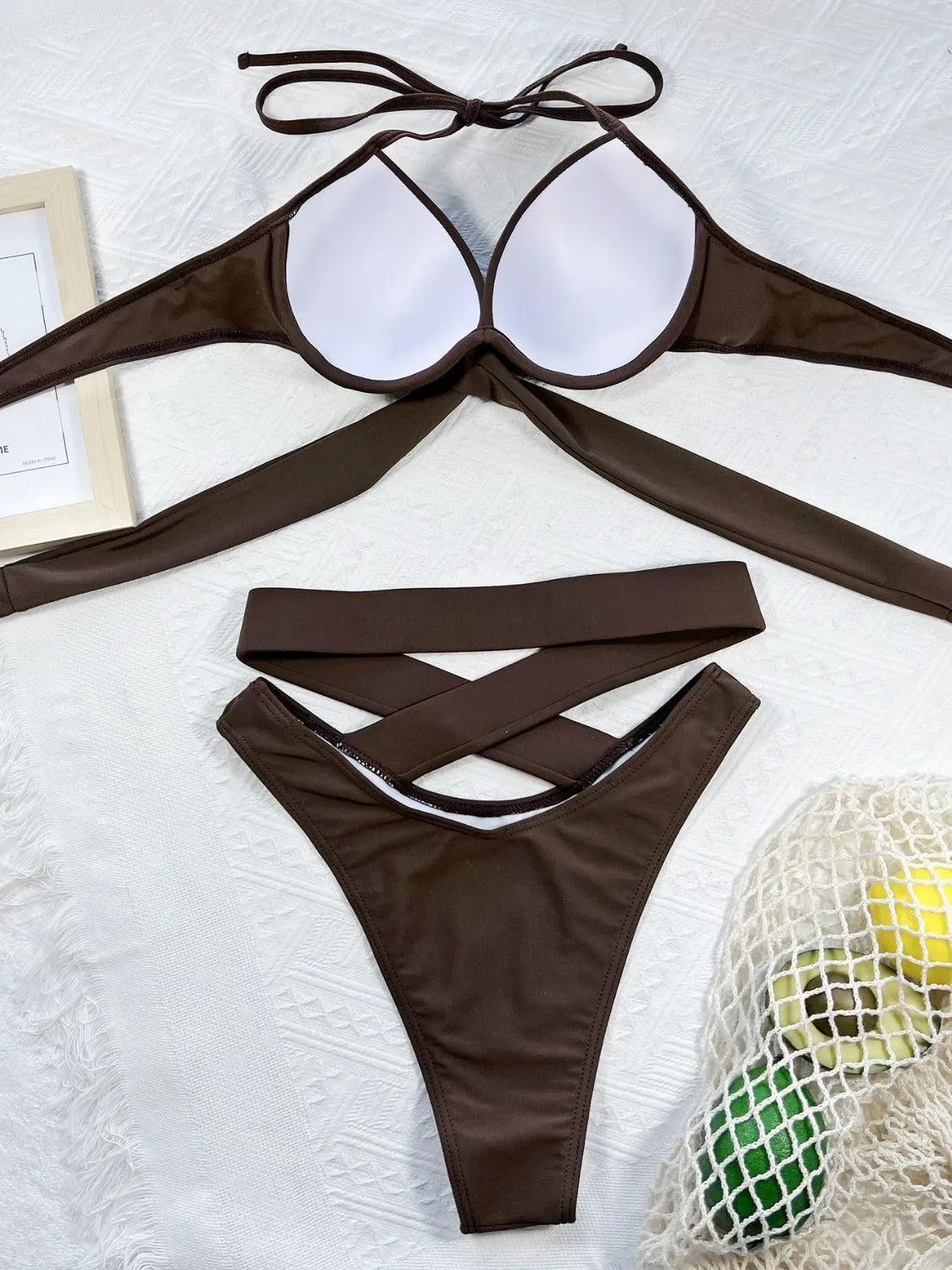 Vacation Pizzazz Halter Criss Cross Bikini Set