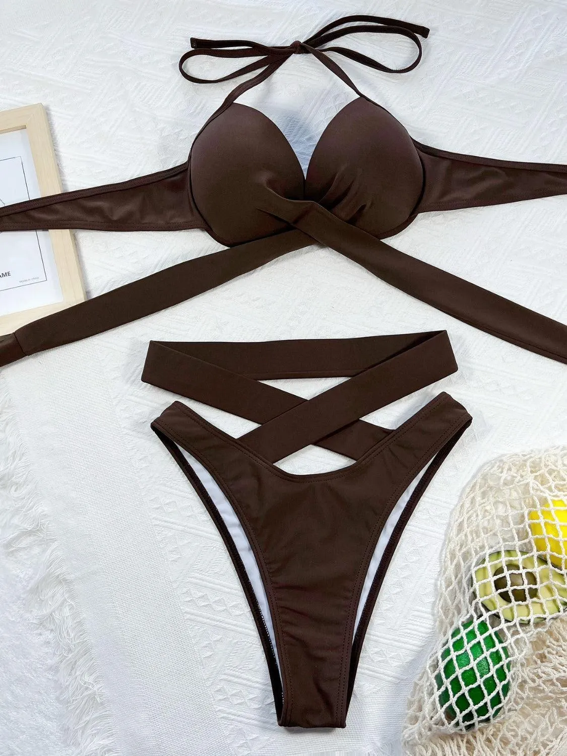 Vacation Pizzazz Halter Criss Cross Bikini Set