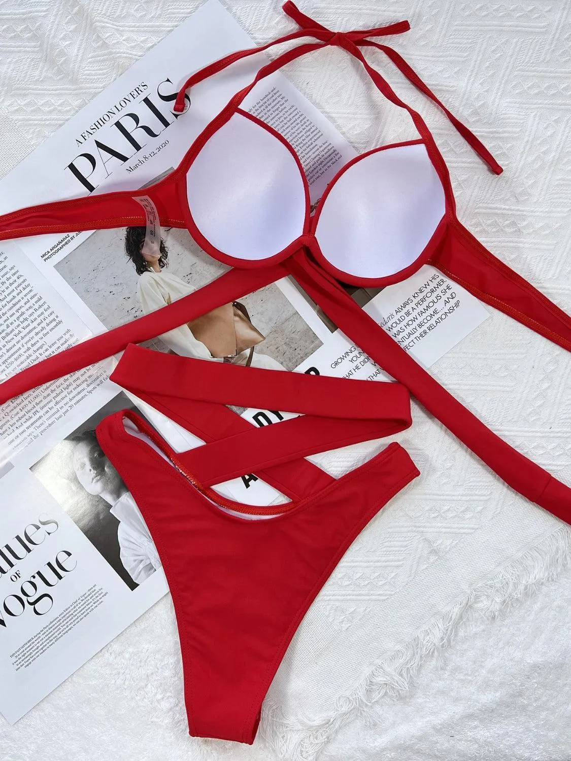Vacation Pizzazz Halter Criss Cross Bikini Set