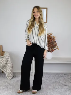 Wade Wide Leg Linen Blend Pant - Black