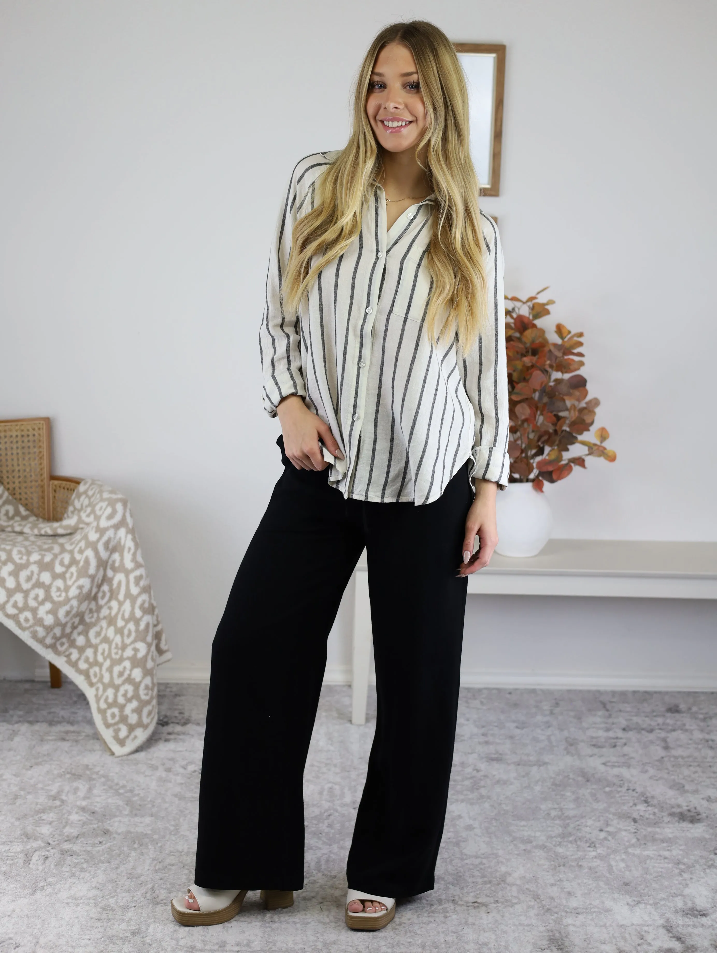 Wade Wide Leg Linen Blend Pant - Black