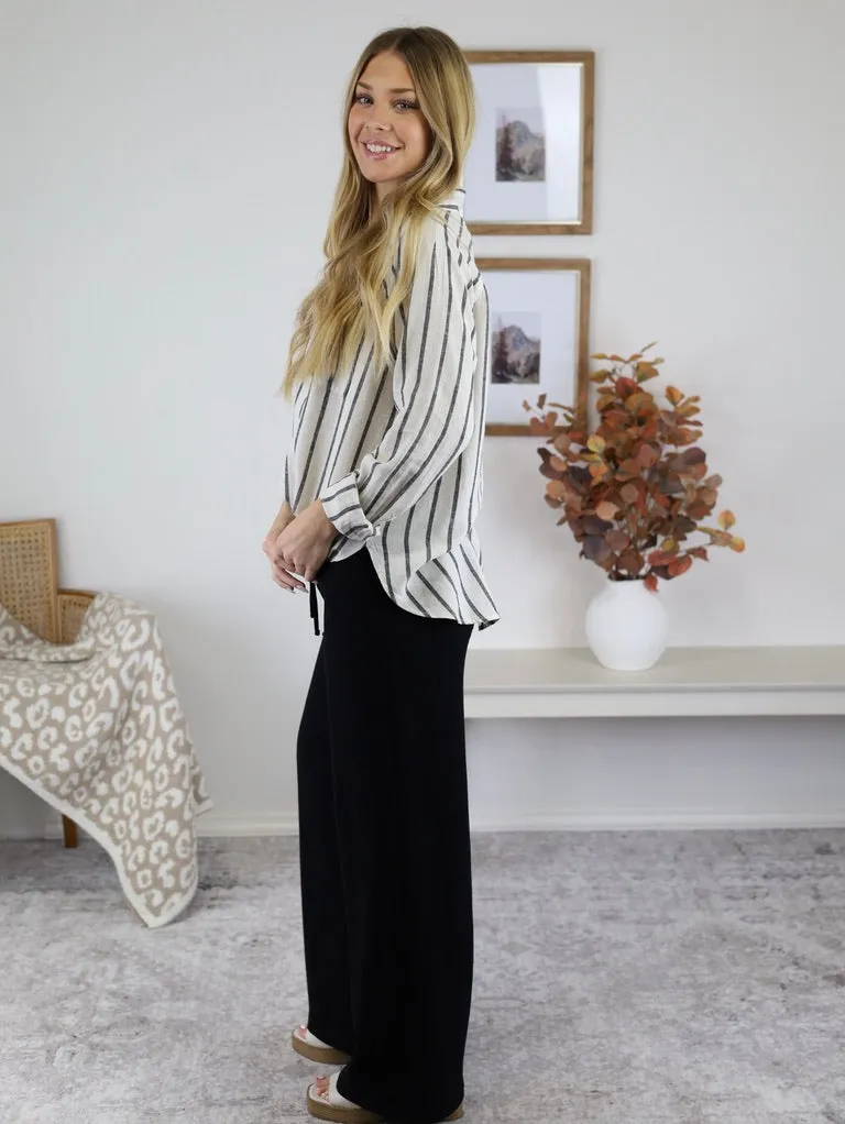 Wade Wide Leg Linen Blend Pant - Black