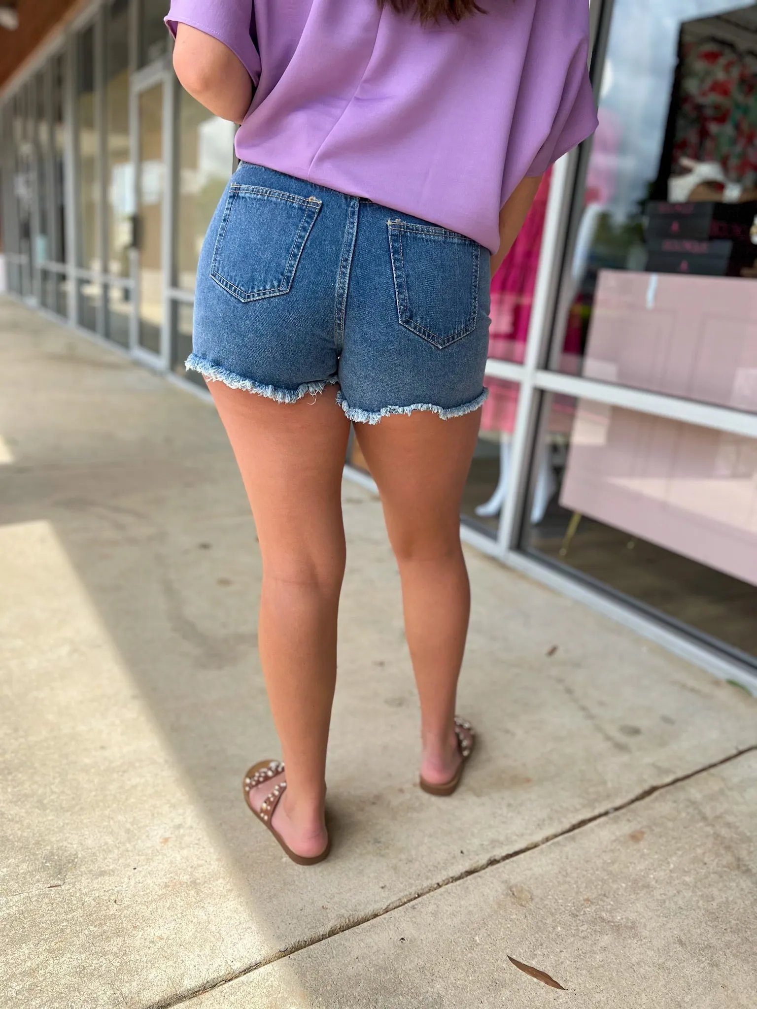 Walking My Way Medium Blue Distressed Denim Shorts
