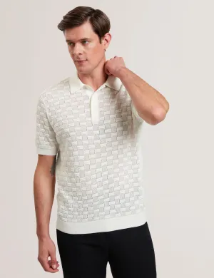 Waterby Short Sleeve Textured Silk Cotton Polo Shirt   White