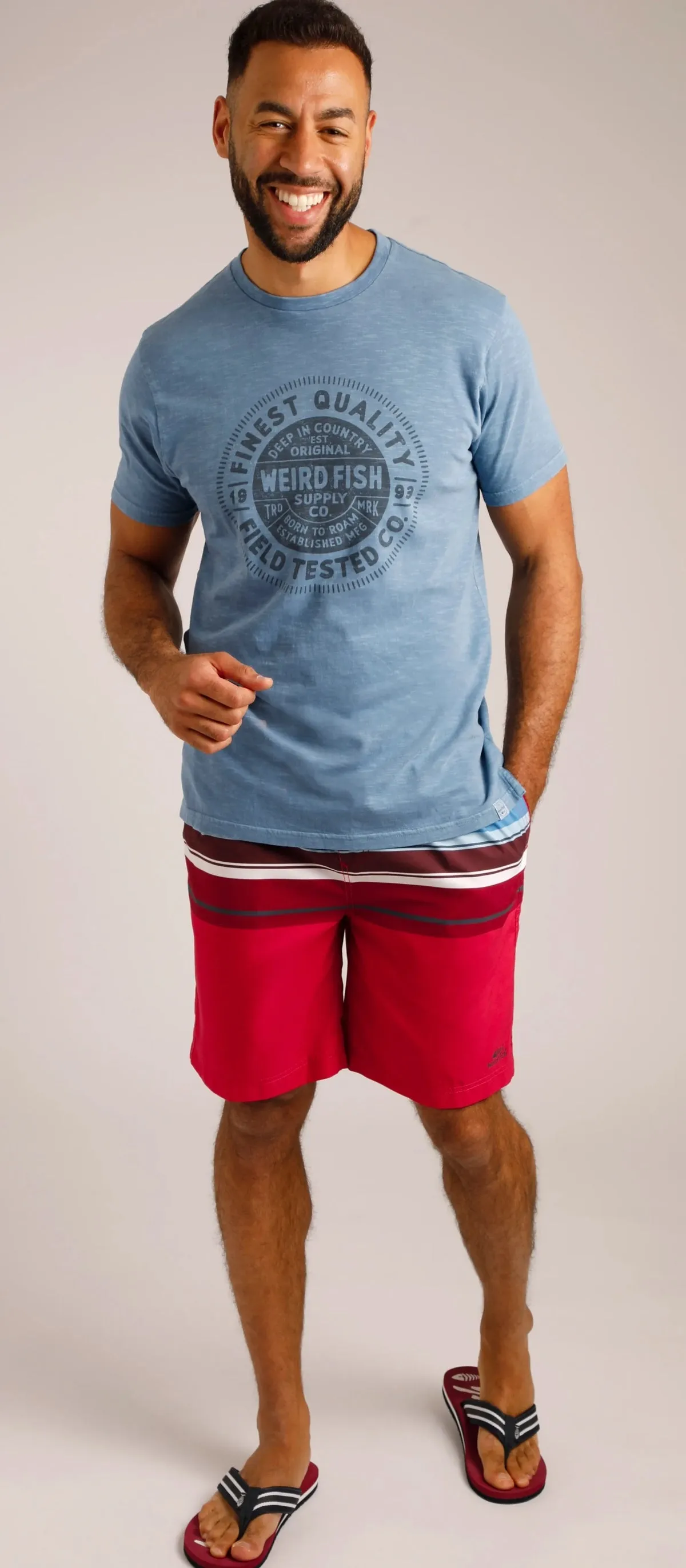 Weird Fish Mens Lucknow Printed Stripe Board Shorts - Garnet Red