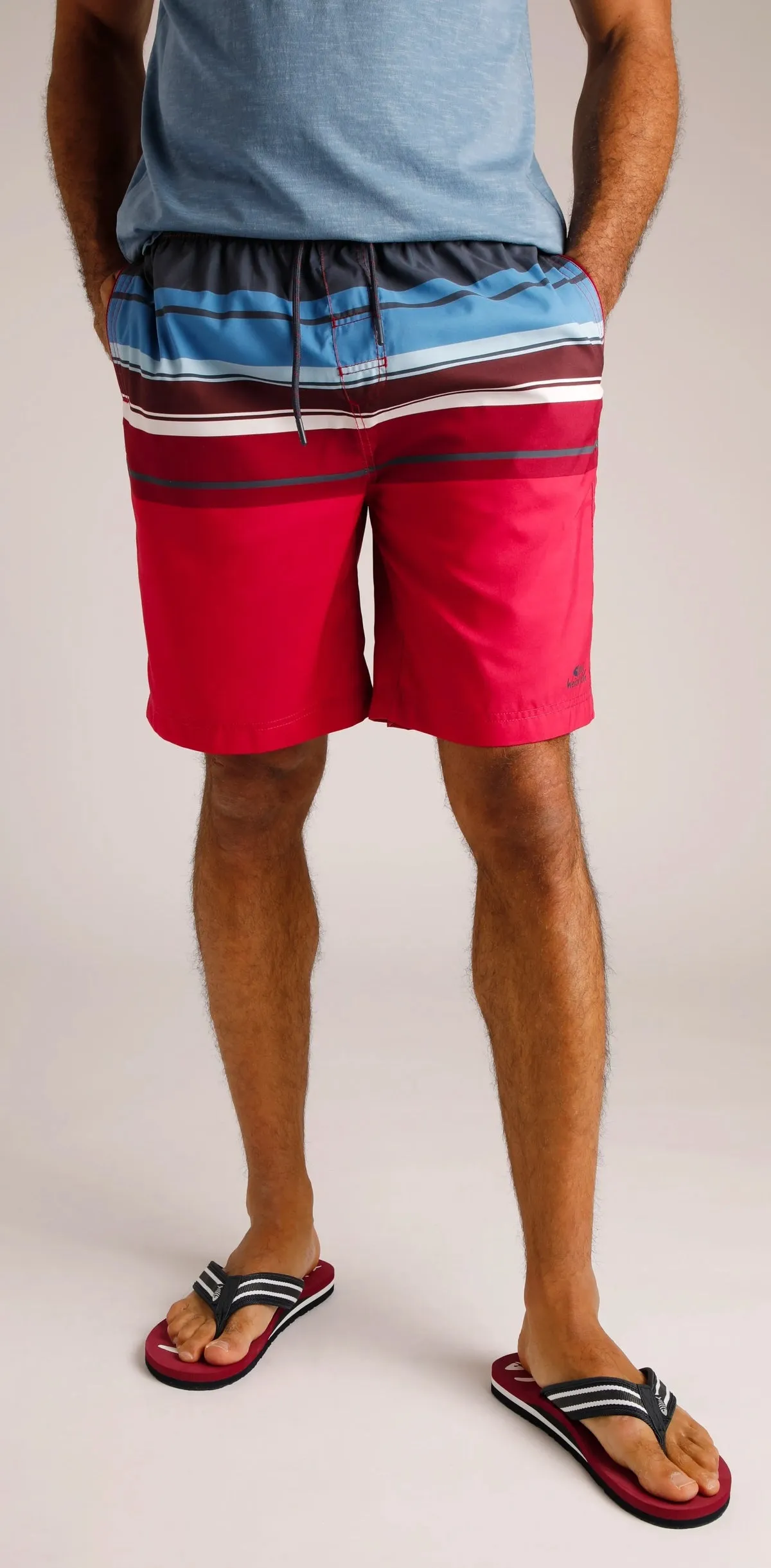 Weird Fish Mens Lucknow Printed Stripe Board Shorts - Garnet Red