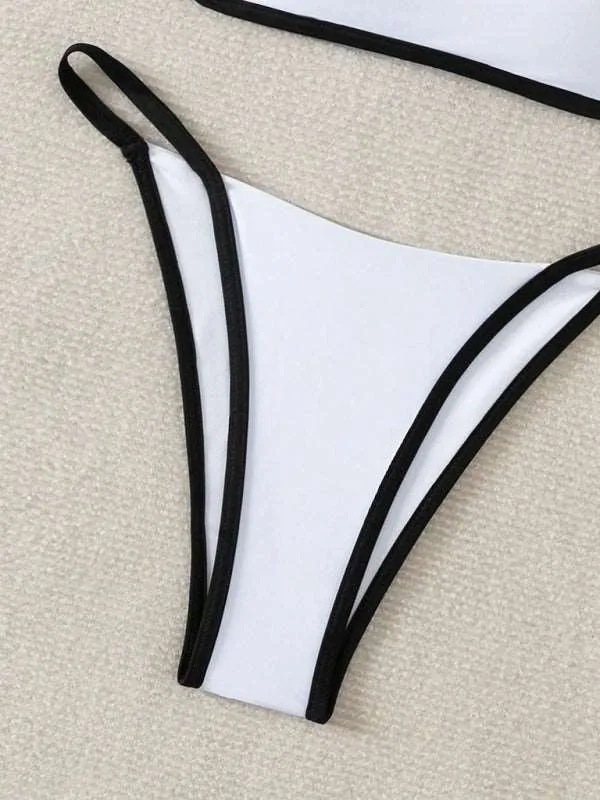 Women's solid color fashion swimsuit set sweet bikini split swimsuit