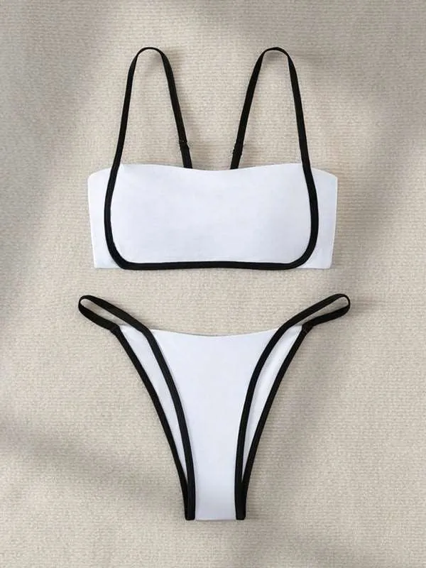 Women's solid color fashion swimsuit set sweet bikini split swimsuit